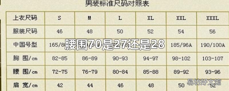 腰围70是27还是28
