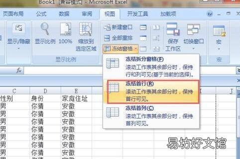 怎么冻结表格的某一行和某一列