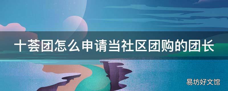 十荟团怎么申请当社区团购的团长