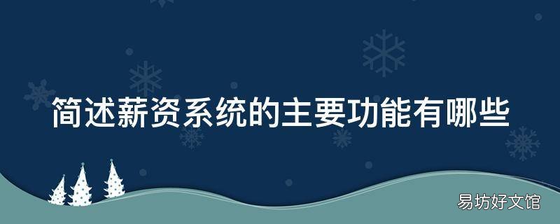 简述薪资系统的主要功能有哪些