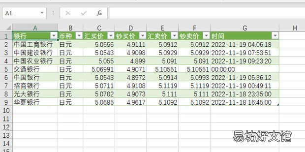 excel导入外汇牌价并时时更新