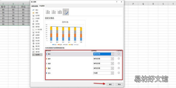 excel中,怎么制作堆积柱形图+折线图的组合图