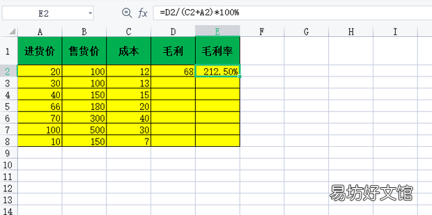 在excel工作表中批量计算商品的毛利和毛利率