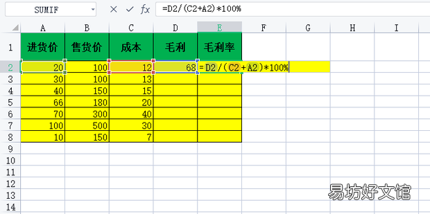 在excel工作表中批量计算商品的毛利和毛利率