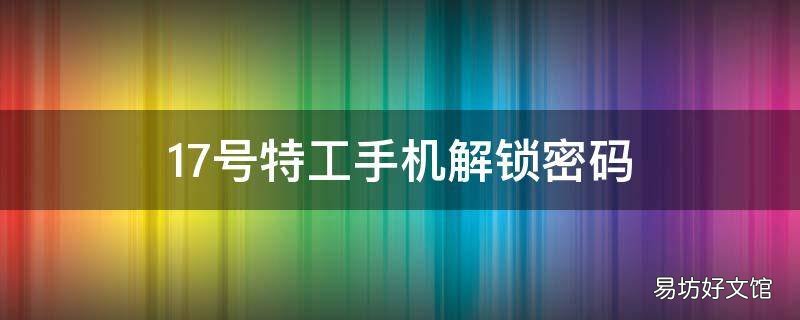17号特工手机解锁密码