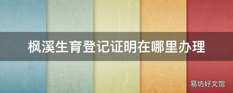 枫溪生育登记证明在哪里办理