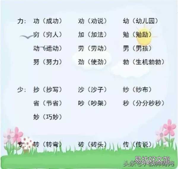 310个常见形声字组词 小学一年级形声字大全对照表