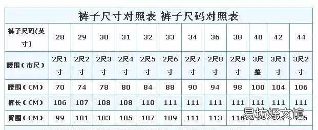 裤子尺寸换算 儿童服装尺码对照表