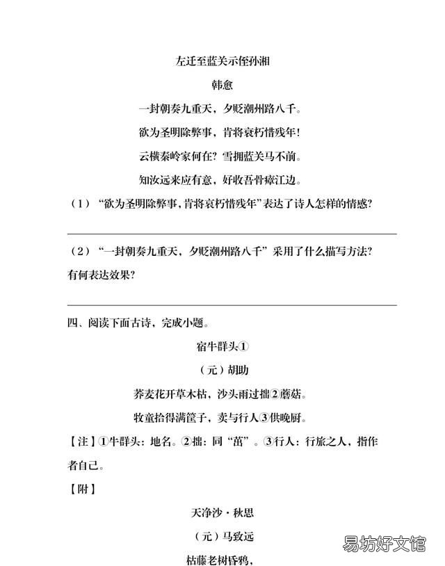 诗歌鉴赏专项练习 诗歌鉴赏表现手法