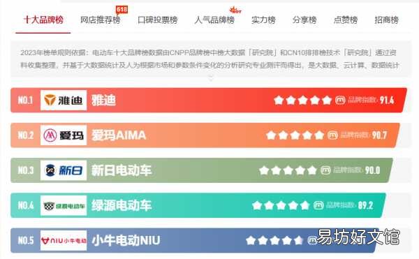 十大口碑最好的电动车品牌 前十电动车排名榜