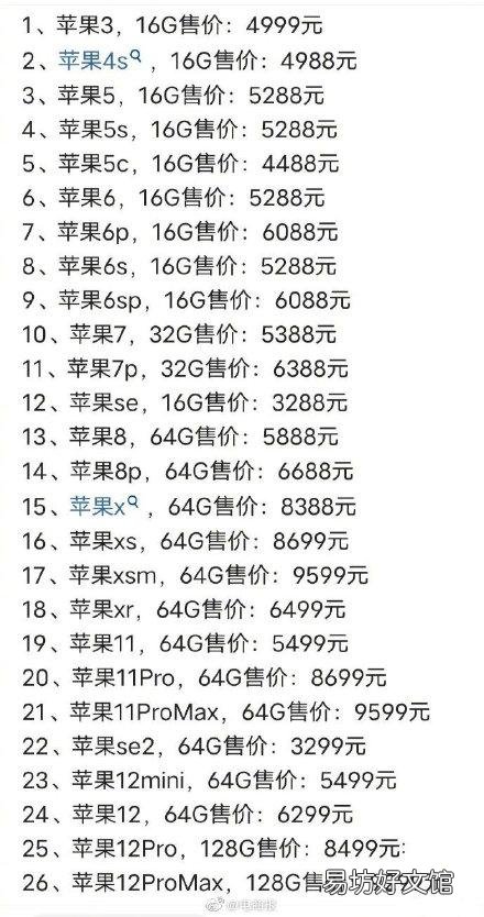 历代所有iPhone价格表一览 苹果x发售价格是多少