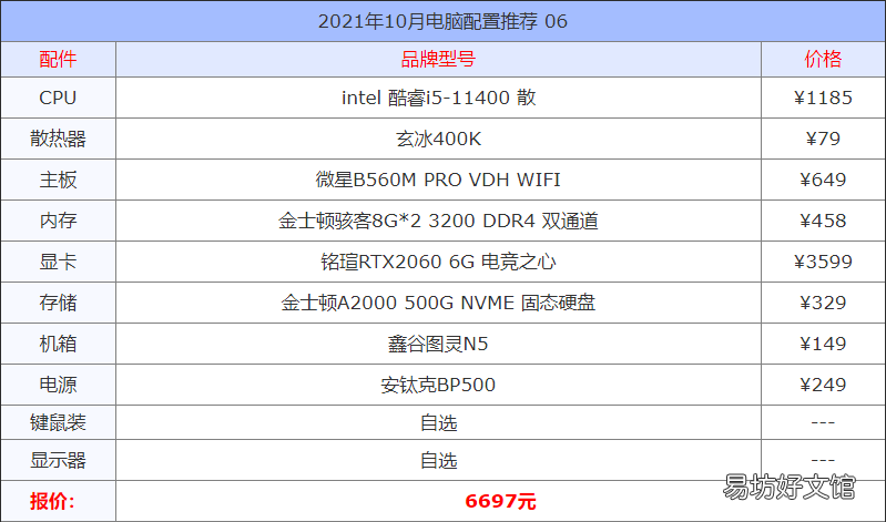 13套高性价比组装机配置报价方案 2021电脑组装机配置单详细