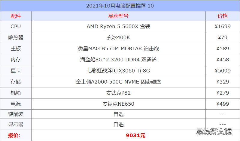 13套高性价比组装机配置报价方案 2021电脑组装机配置单详细