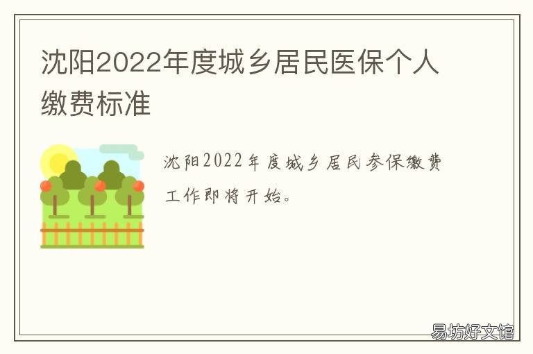 沈阳2022年度城乡居民医保个人缴费标准 2020年辽宁省沈阳市