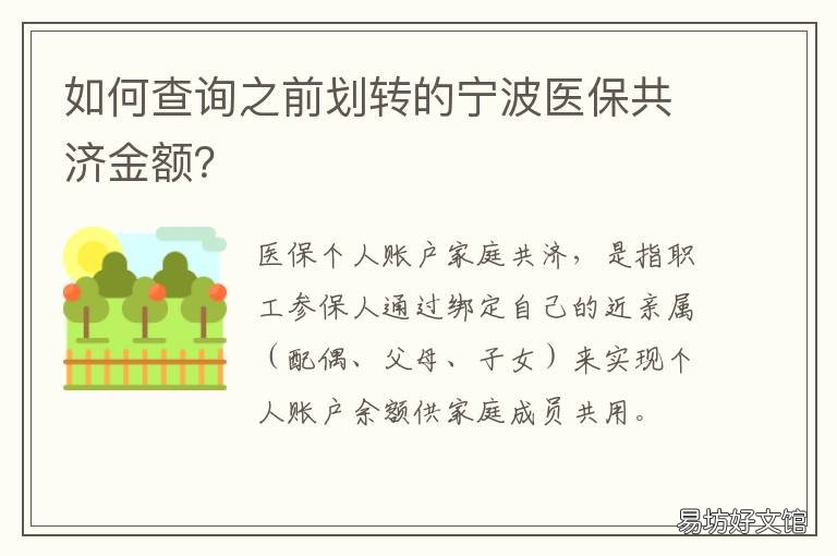 如何查询之前划转的宁波医保共济金额? 如何查询之前划转的宁波医保信息