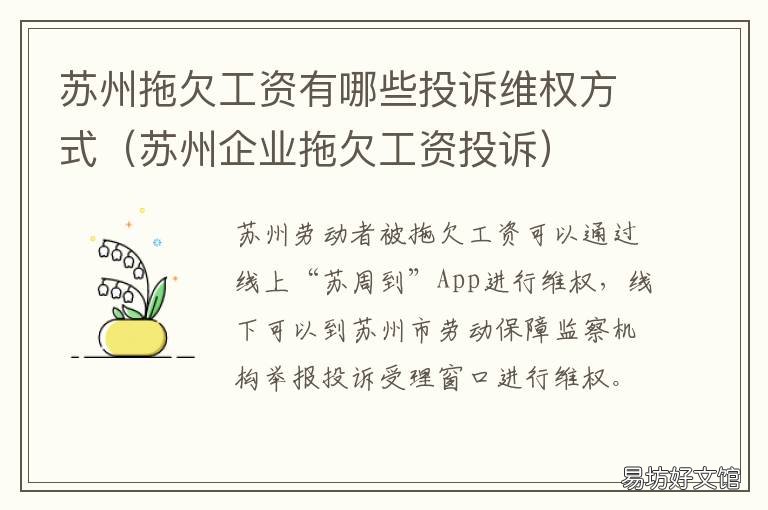 苏州拖欠工资有哪些投诉维权方式