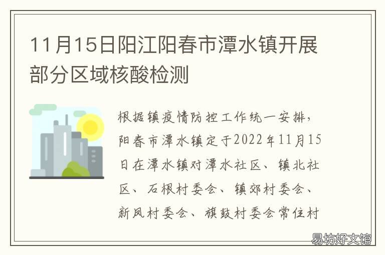 11月15日阳江阳春市潭水镇开展部分区域核酸检测 阳春市潭水镇委书记
