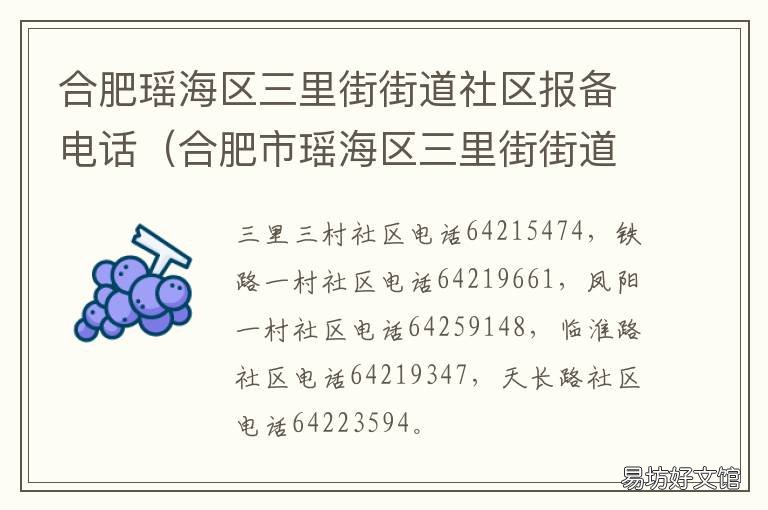 合肥瑶海区三里街街道社区报备电话 合肥瑶海区方桥社区
