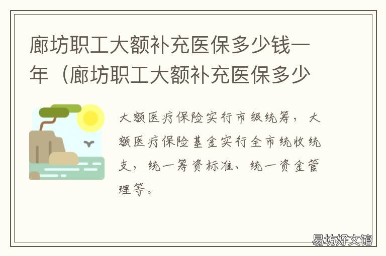 廊坊职工大额补充医保多少钱一年 廊坊职工医保大病救助