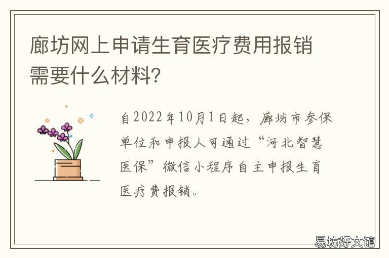 廊坊网上申请生育医疗费用报销需要什么材料？ 廊坊医保生育报销