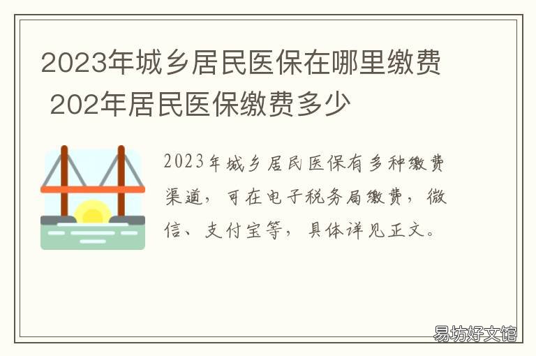 2023年城乡居民医保在哪里缴费 2020年城乡医保在哪里缴费