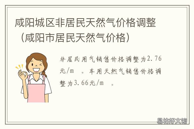 咸阳城区非居民天然气价格调整 咸阳政务大厅可以买天然气吗