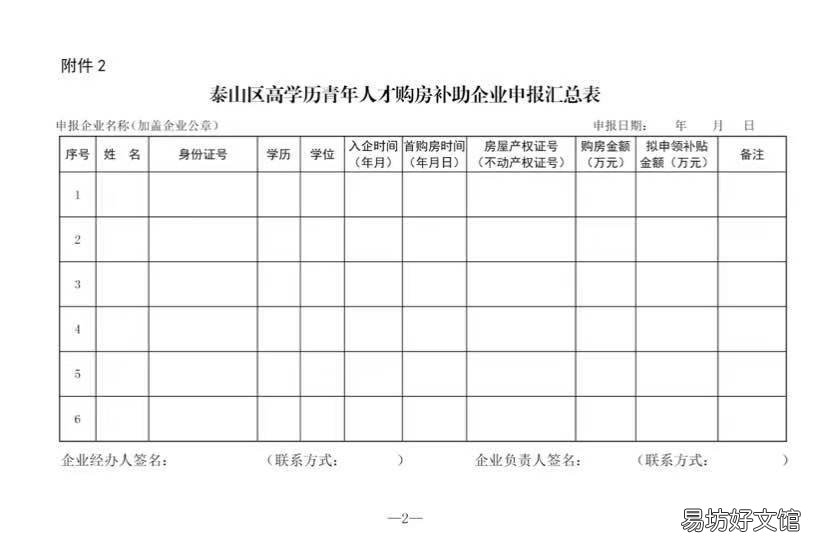 2022泰山区高学历青年人才购房补助申请表 泰安人才购房