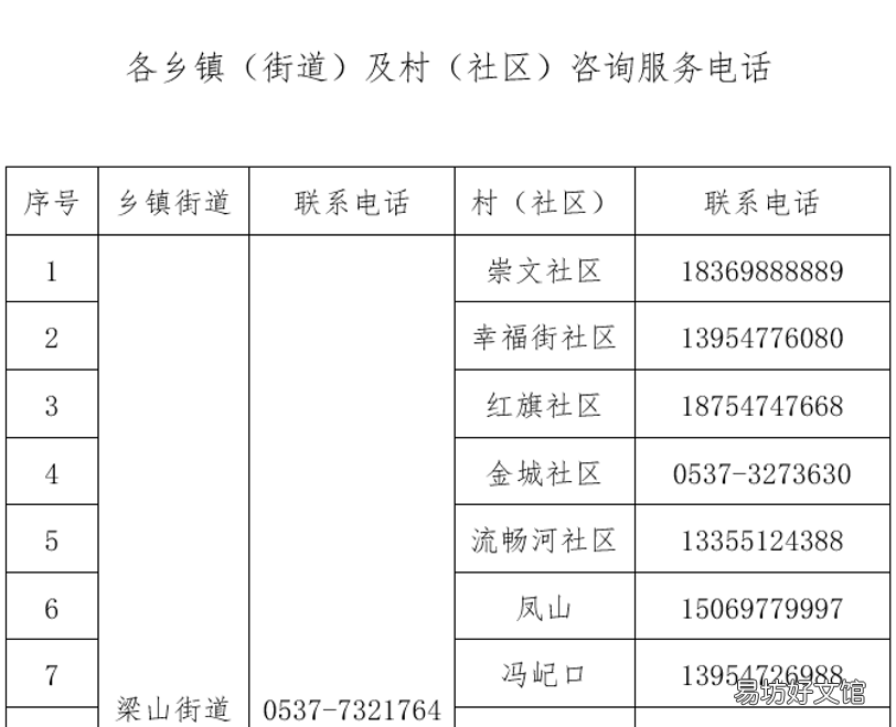 梁山县各乡镇社区咨询服务电话 梁山县便民服务中心
