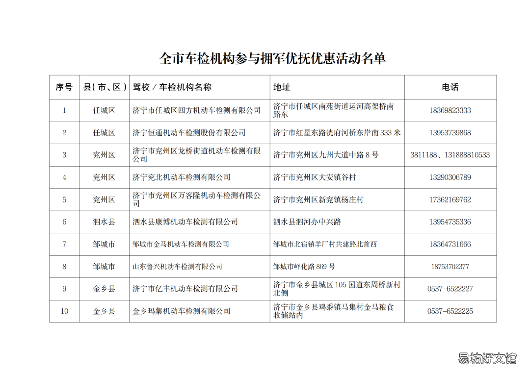 济宁驾校及车检机构退役军人优惠活动