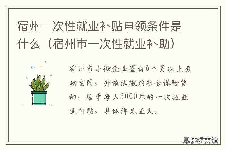宿州一次性就业补贴申领条件是什么 宿州市人才就业补贴政策
