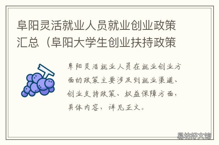 阜阳灵活就业人员就业创业政策汇总 阜南县创业就业指导