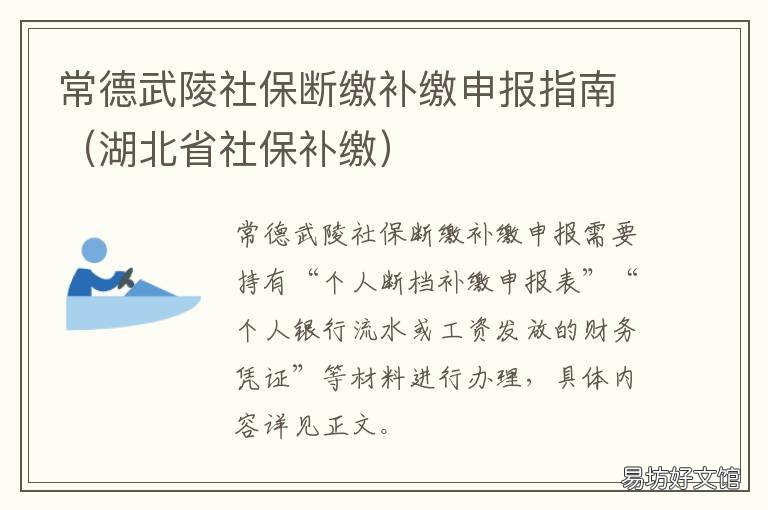 常德武陵社保断缴补缴申报指南 武汉市社保中断补缴