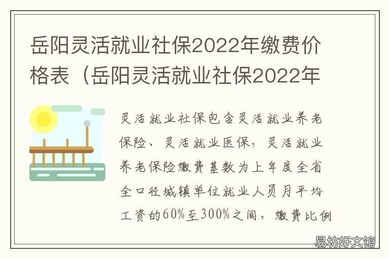 岳阳灵活就业社保2022年缴费价格表 岳阳市2020年灵活就业医保
