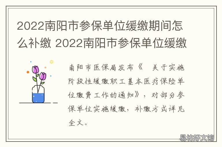 2022南阳市参保单位缓缴期间怎么补缴 南阳市社保补缴政策