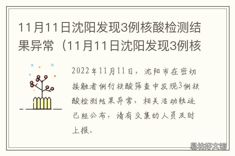 11月11日沈阳发现3例核酸检测结果异常 沈阳11次核酸检测