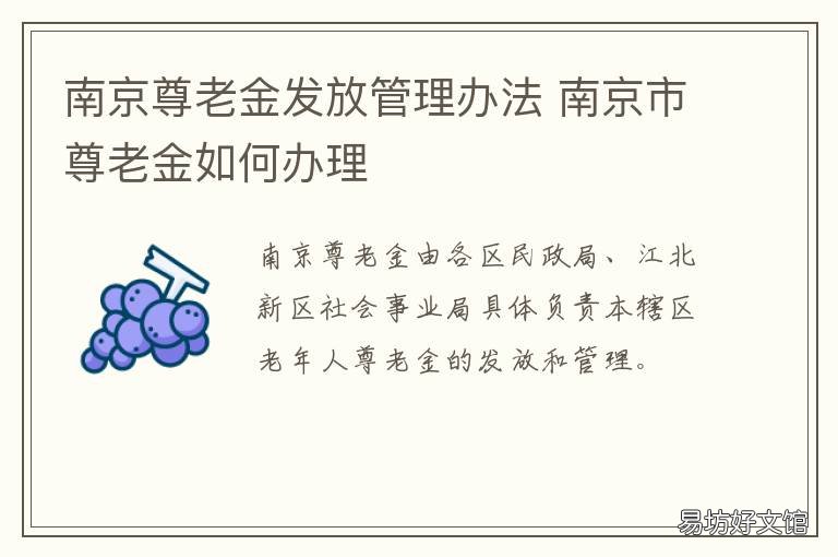 南京尊老金发放管理办法 南京市尊老金发放标准