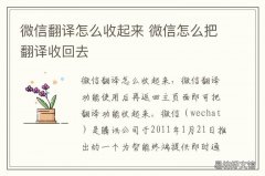 微信翻译怎么收起来 微信怎么把翻译收回去