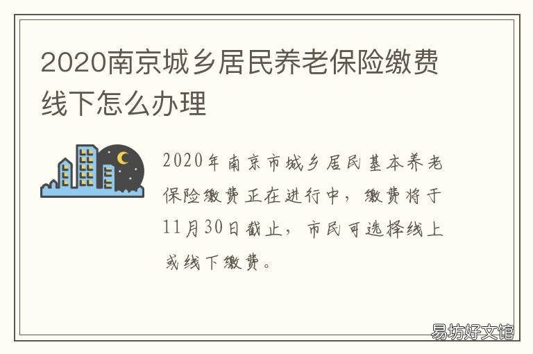 2020南京城乡居民养老保险缴费线下怎么办理 2020年南京市城乡居民基础养老金