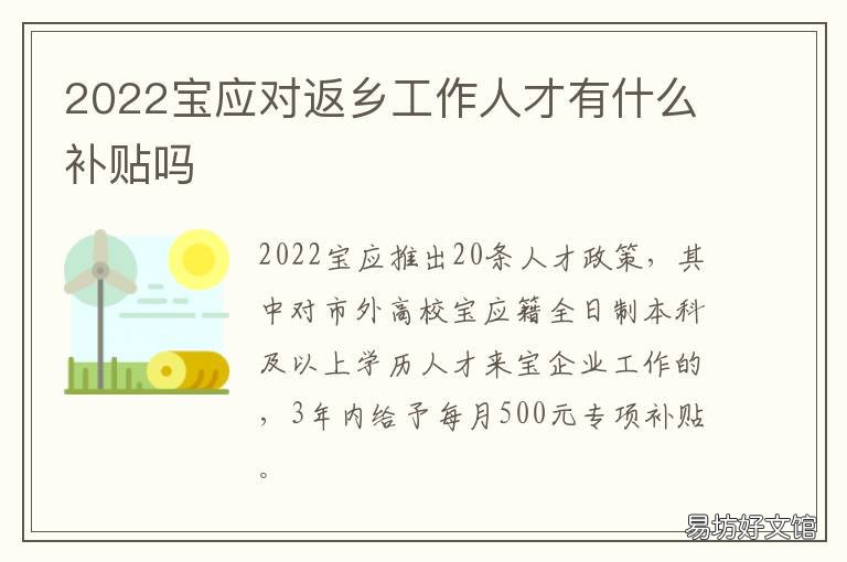 2022宝应对返乡工作人才有什么补贴吗 2020年返乡人员