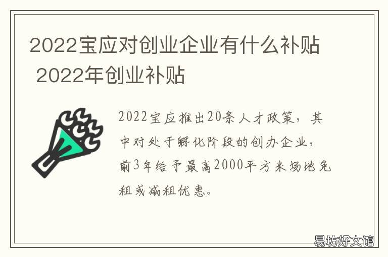 2022宝应对创业企业有什么补贴 2020年创业有什么补贴