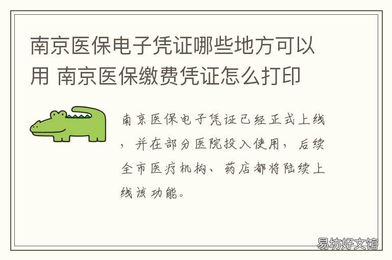 南京医保电子凭证哪些地方可以用 南京医保电子凭证哪些可以使用