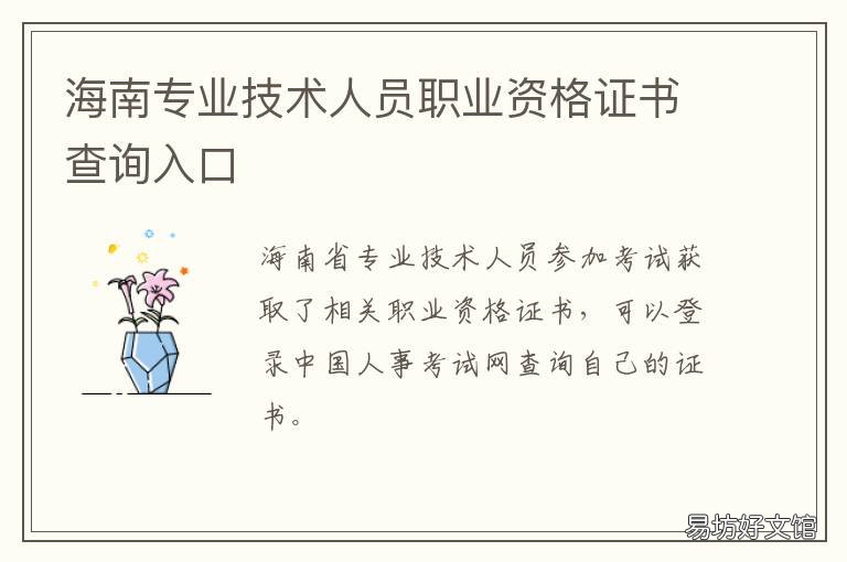海南专业技术人员职业资格证书查询入口 海南专业技术人员在线