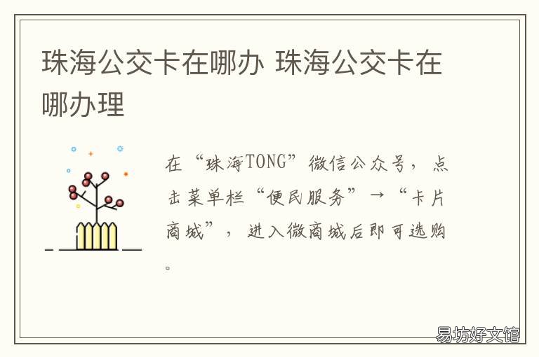 珠海公交卡在哪办 珠海公交卡在哪办理
