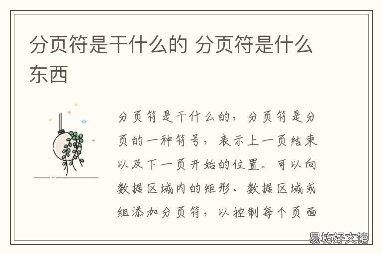分页符是干什么的 什么叫分页符?