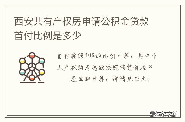 西安共有产权房申请公积金贷款首付比例是多少 西安共有产权房申请公积金贷款流程