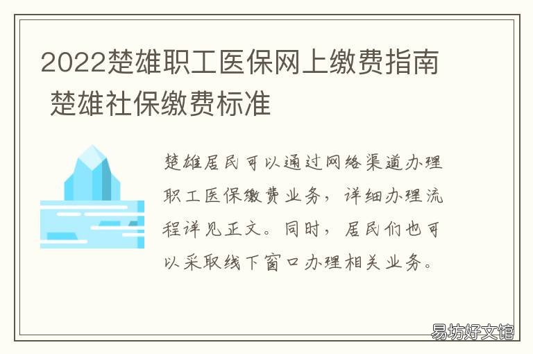 2022楚雄职工医保网上缴费指南 楚雄社保缴费标准