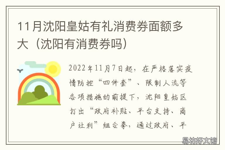 11月沈阳皇姑有礼消费券面额多大 沈阳消费券一天能用几张