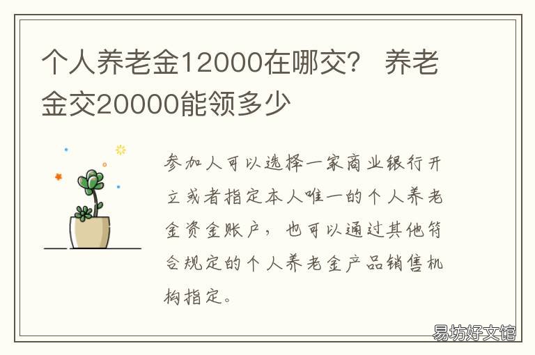 个人养老金12000在哪交？ 上海个人养老金12000在哪交