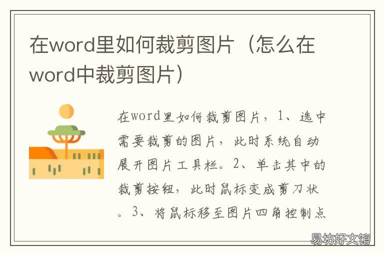 在word里如何裁剪图片 word里怎样裁剪图片