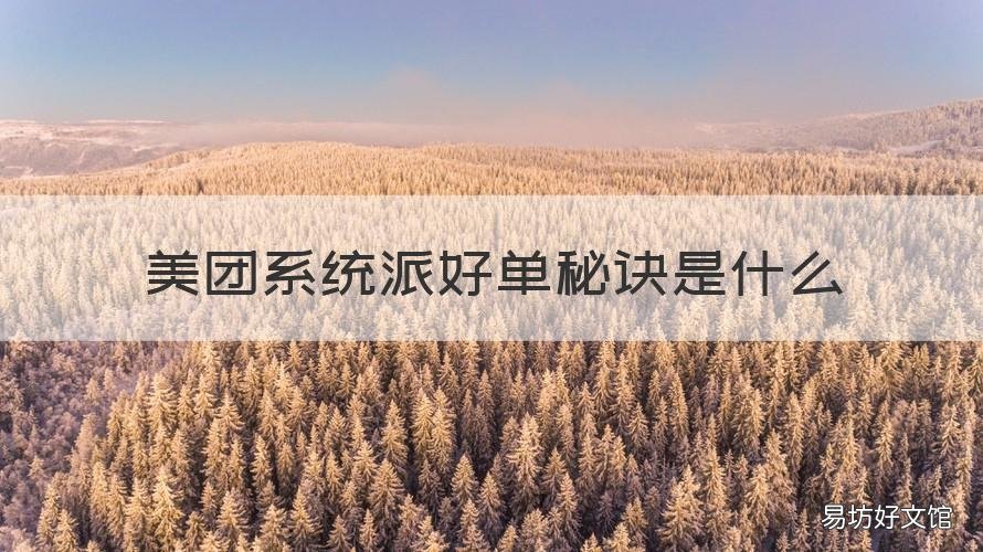 美团系统派好单秘诀是什么
